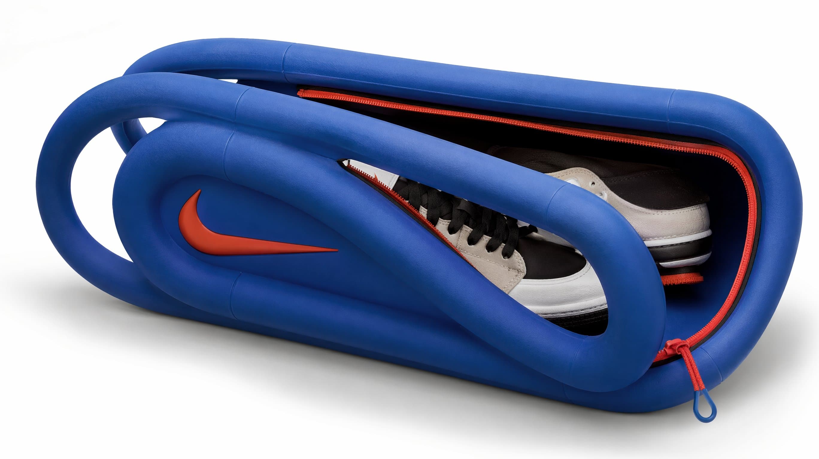AI生成例:Brand object formed from thick bent industrial rubber tubing with matte elastomer texture and realistic material compression.